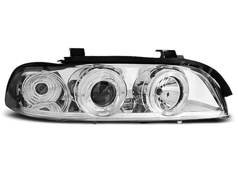 Přední světla, lampy Angel Eyes BMW 5 E39 95-03, chromové H1/H1, manuální naklápění