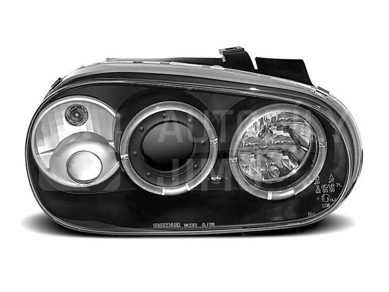 Přední světla, lampy Angel Eyes VW Golf IV 97-04 černá, s mlhovkami