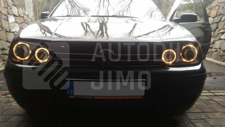Přední světla, lampy Angel Eyes VW Golf IV 97-04 černá, s mlhovkami, H7