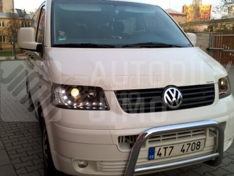 Přední světla, lampy VW T5 Transporter, Multivan Day light, LED blinkr, černé Přední světla, lampy VW T5 Transporter, Multivan Day light, LED blinkr, černé