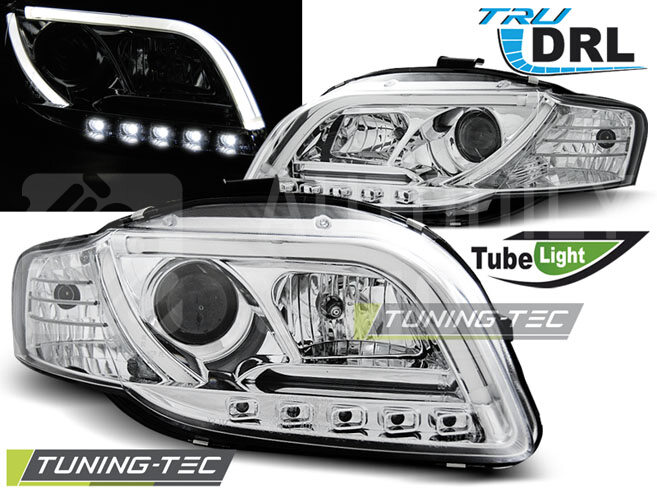 Přední světla Audi A4 04-08 LED TUBE light, s denním svícením DRL chromová