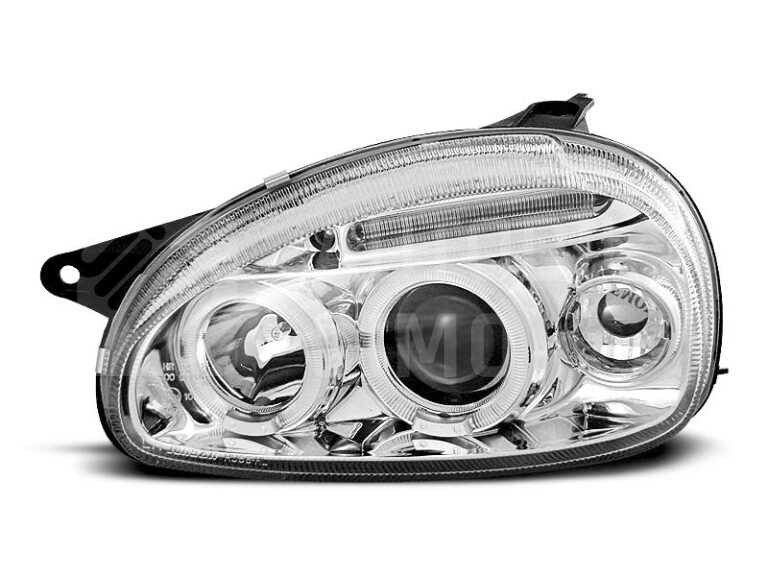 Přední světla, lampy Angel Eyes Opel Corsa B, Combo B 93-00 chromová H1, s diodou