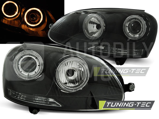 Přední světla, lampy Angel Eyes VW Golf V 03-08 černá H7