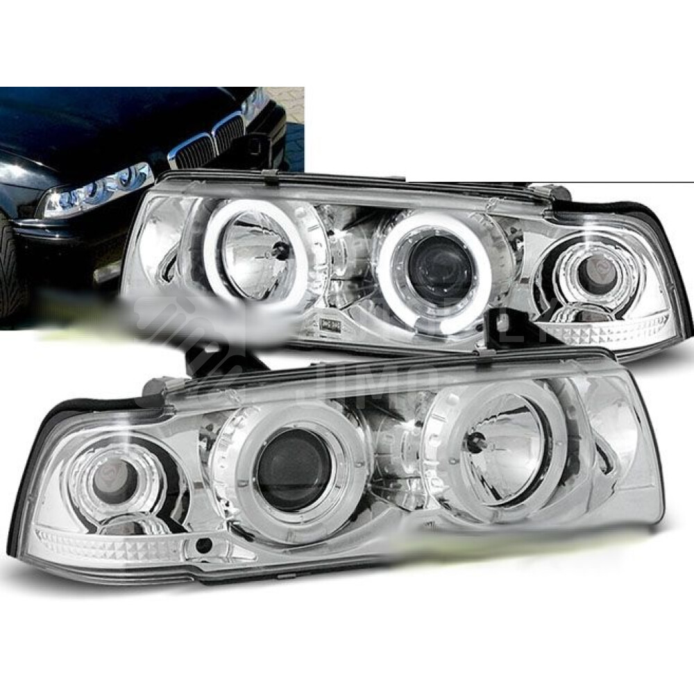 Přední světla, lampy BMW E36 Coupe/Cabrio, ANGEL EYES Chromová H1.jpg