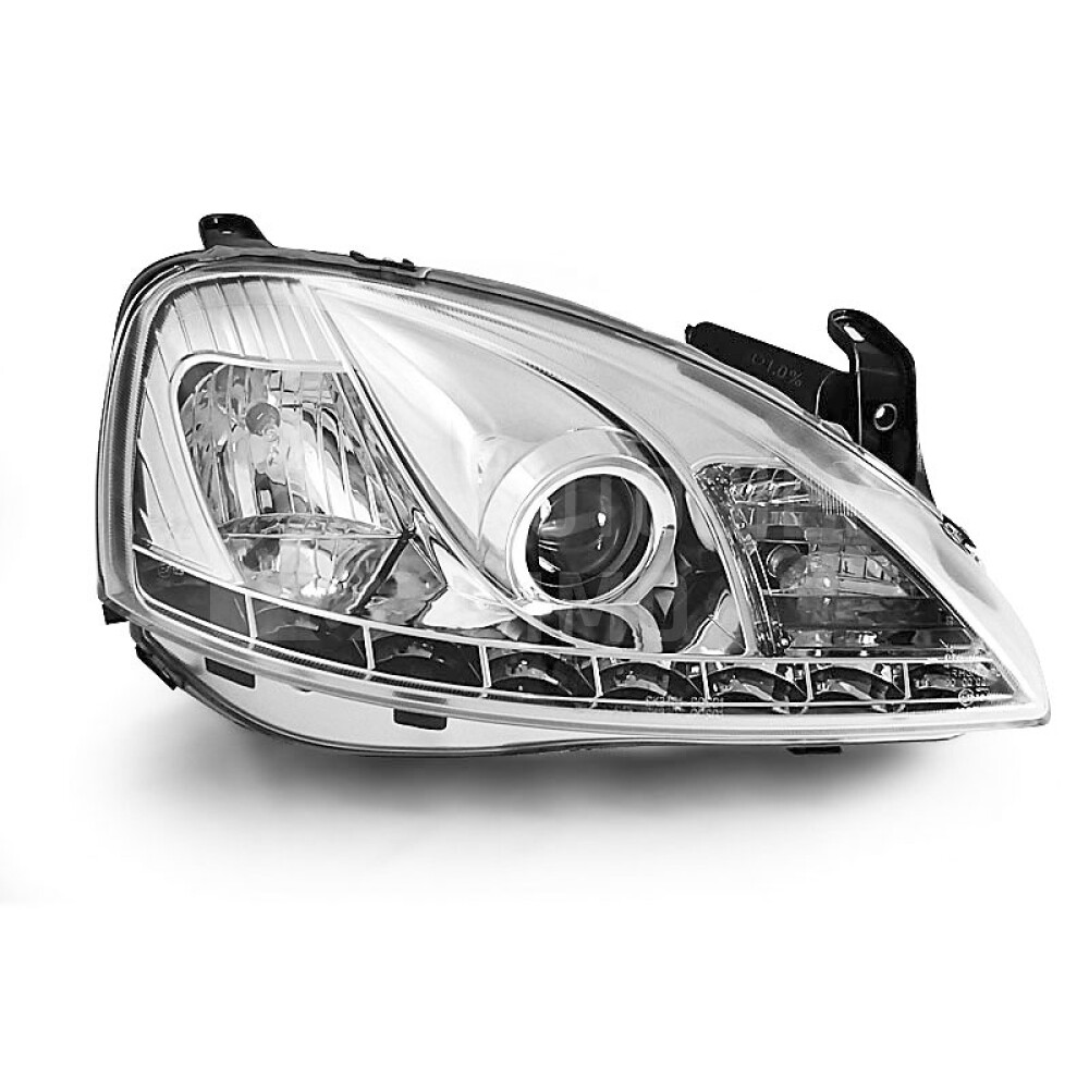 Přední světla, lampy Opel Corsa C 00-06 Day light chromové.jpg