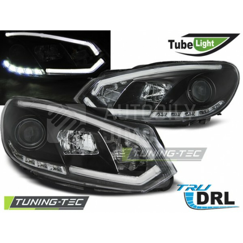 Přední světla, lampy VW Golf VI 08-13 LED TUBE light, DRL,  Černá.jpg