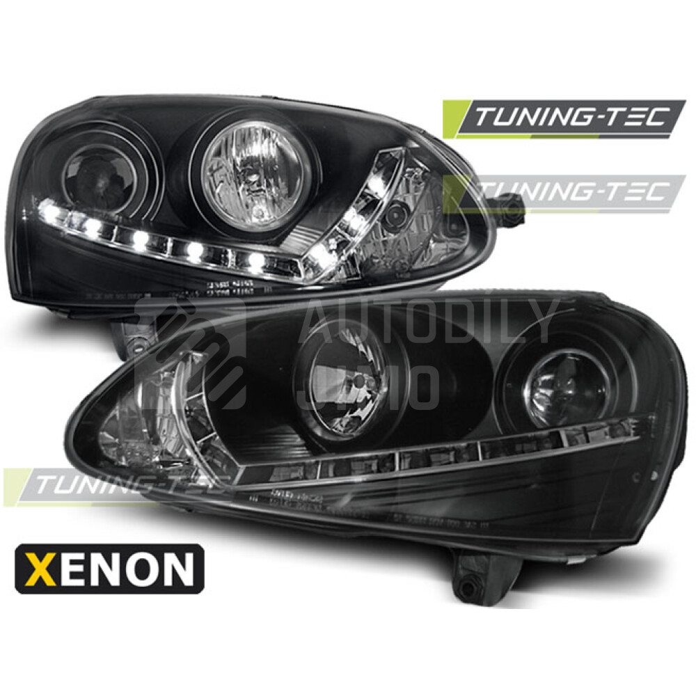 Přední světla, lampy xenonové VW Golf V 03-08 Day light černé.jpg