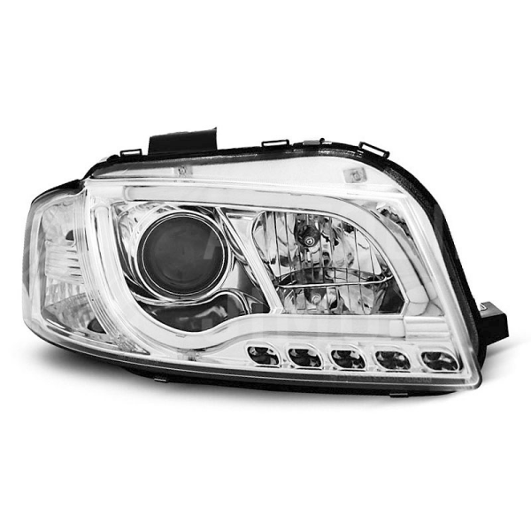 Přední světla Audi A3 8P 03-08 LED TUBE light, s denním svícením DRL chromová Přední světla Audi A3 8P 03-08 LED TUBE light, s denním svícením DRL chromová