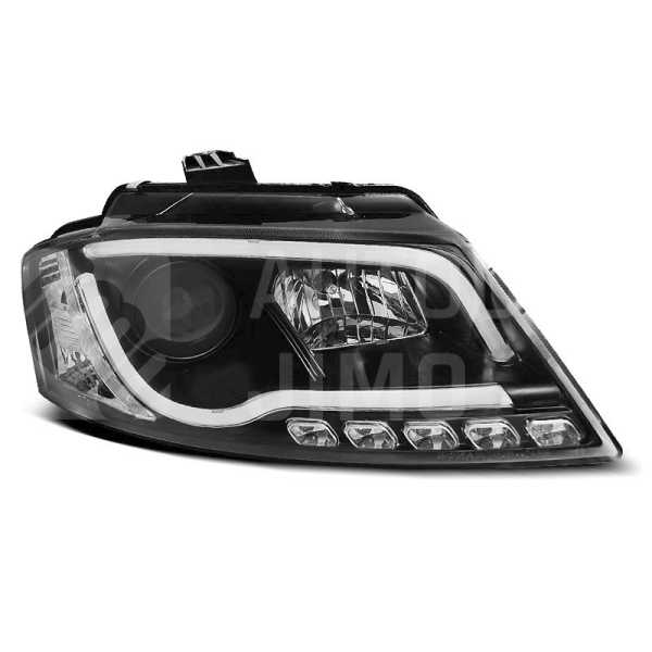 Přední světla Audi A3 8P 08-13 LED TUBE light, s denním svícením DRL Černá Přední světla Audi A3 8P 08-13 LED TUBE light, s denním svícením DRL Černá