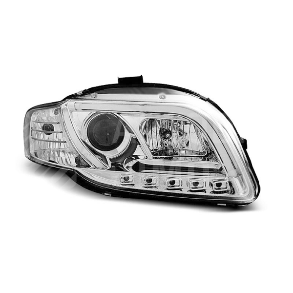 Přední světla Audi A4 04-08 LED TUBE light, s denním svícením DRL chromová Přední světla Audi A4 04-08 LED TUBE light, s denním svícením DRL chromová