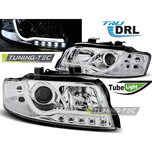 Přední světla AUDI A4 B6 00-04 - LED TUBE LIGHT, DRL - chromové Přední světla AUDI A4 B6 00-04 - LED TUBE LIGHT, DRL - chromové