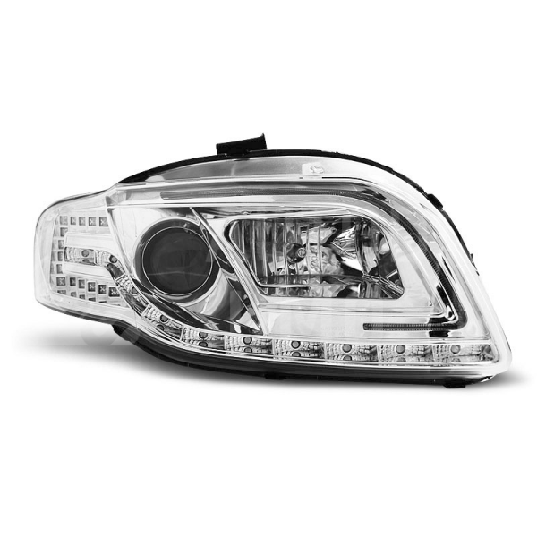 Přední světla Audi A4 B7 Day light, LED blinkr, chromové H7/H1 Přední světla Audi A4 B7 Day light, LED blinkr, chromové H7/H1