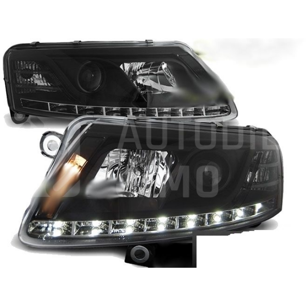 Přední světla AUDI A6 C6 04-08 DAYLIGHT H7 s Denním Svícením Černá Přední světla AUDI A6 C6 04-08 DAYLIGHT H7 s Denním Svícením Černá