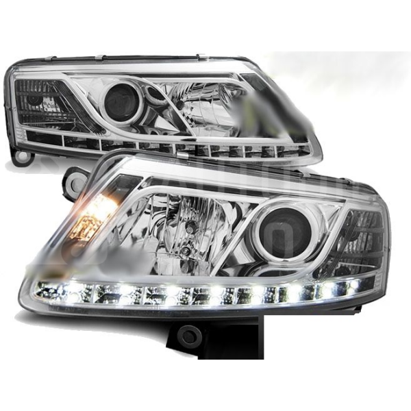 Přední světla AUDI A6 C6 04-08 DAYLIGHT XENON s Denním Svícením Chromová Přední světla AUDI A6 C6 04-08 DAYLIGHT XENON s Denním Svícením Chromová