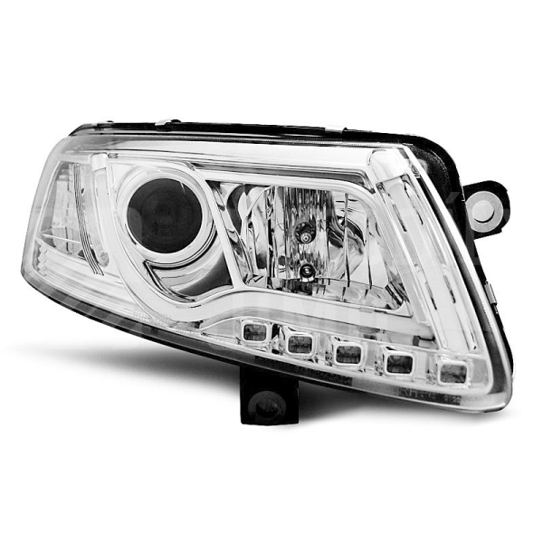 Přední světla Audi A6 C6 LED TUBE light, DRL, chromové Přední světla Audi A6 C6 LED TUBE light, DRL, chromové