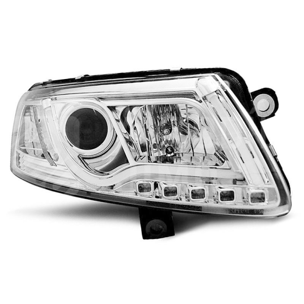 Přední světla Audi A6 C6 Tube light, Xenon s denním svícením chromová Přední světla Audi A6 C6 Tube light, Xenon s denním svícením chromová