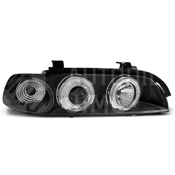 Přední světla, lampy Angel Eyes BMW 5 E39 95-03, černé H1/H1, manuální naklápění