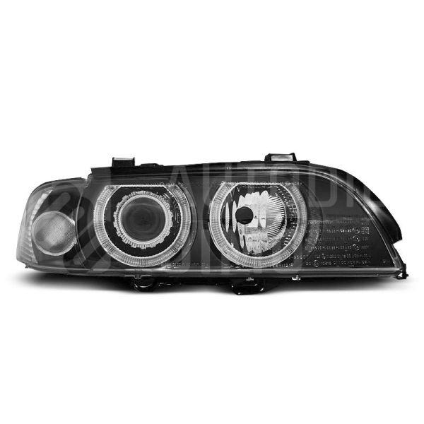Přední světla, lampy Angel Eyes BMW 5 E39 95-03, černé H7