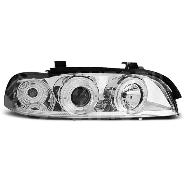 Přední světla, lampy Angel Eyes BMW 5 E39 95-03, chromové H1/H1, manuální naklápění