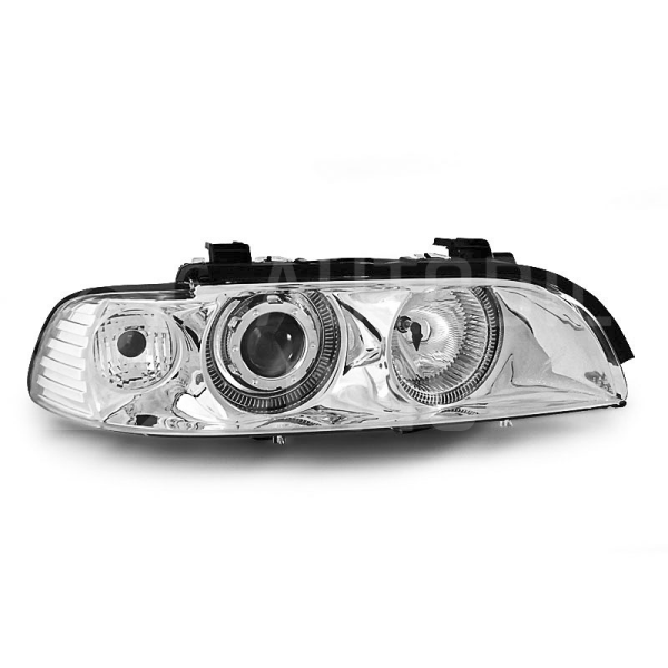 Přední světla, lampy Angel Eyes BMW 5 E39 95-03, chromové H7/H7