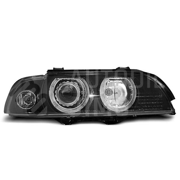 Přední světla, lampy Angel Eyes BMW 5 E39 95-03, H7, černé 
