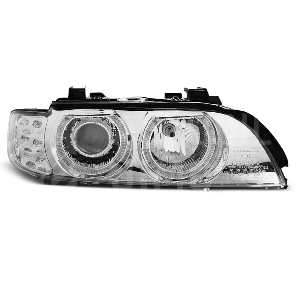 Přední světla, lampy Angel Eyes BMW 5 E39 95-03, LED BLINKR, chromové H7/H7