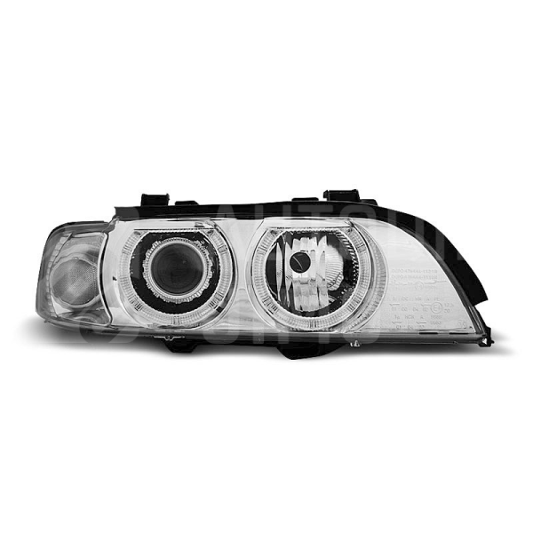 Přední světla, lampy Angel Eyes BMW 5 E39 95-03, XENON, chromové D2S/H7