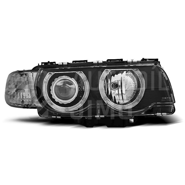 Přední světla, lampy Angel Eyes BMW 7 E38 98-01, černá H7/H7
