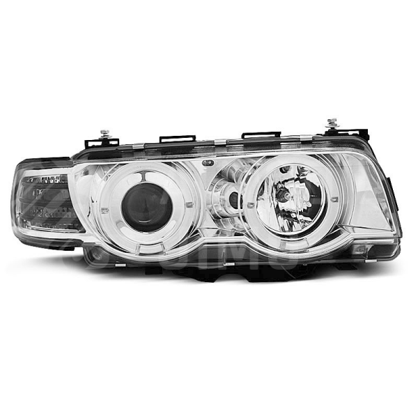 Přední světla, lampy Angel Eyes BMW 7 E38 98-01 chromové H7/H1