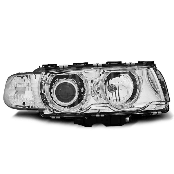 Přední světla, lampy Angel Eyes BMW 7 E38 98-01, chromové H7/H7