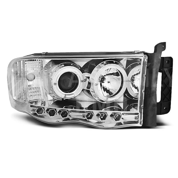 Přední světla, lampy Angel Eyes Dodge RAM 02-06 chromová H1