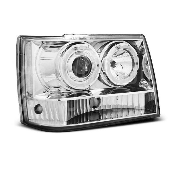 Přední světla, lampy Angel Eyes Jeep Grand Cherokee 93-98 chromová
