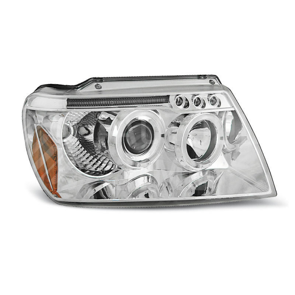 Přední světla, lampy Angel Eyes Jeep Grand Cherokee 99-05 chromová H1/H1