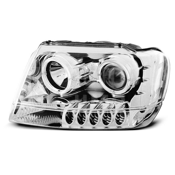 Přední světla, lampy Angel Eyes Jeep Grand Cherokee 99-05 chromová