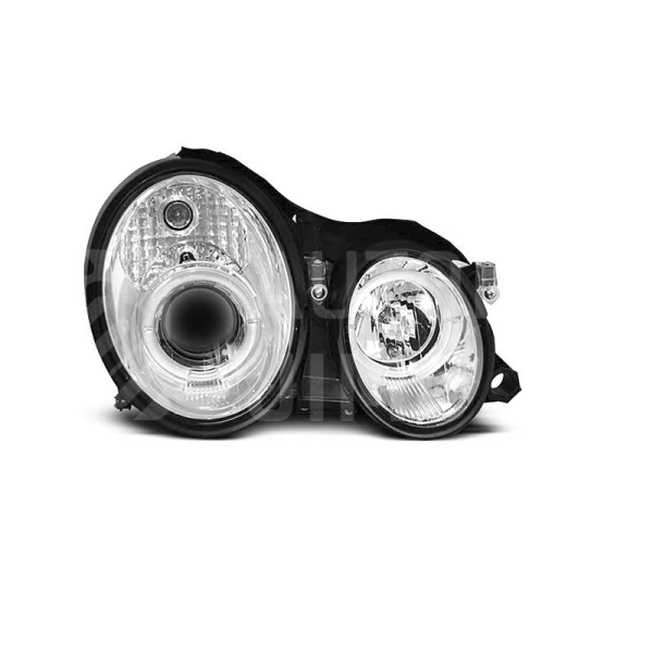Přední světla, lampy Angel Eyes Mercedes Benz CLK W208 97-02 chromová H7