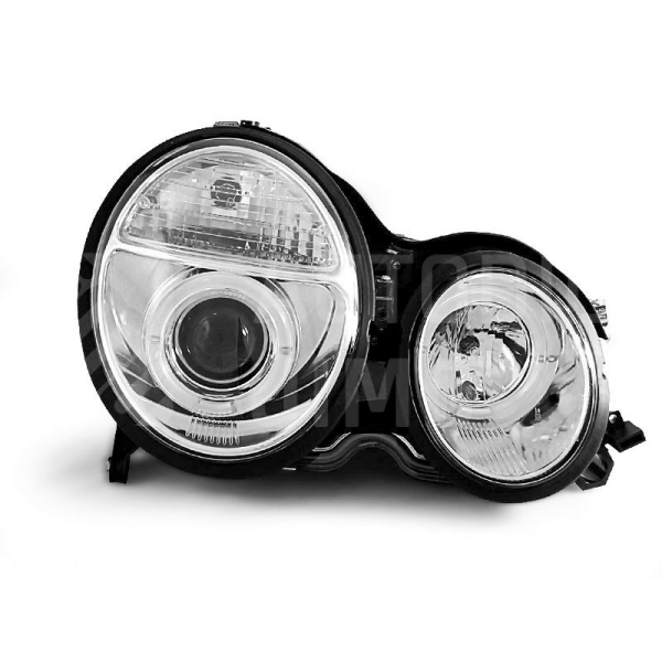 Přední světla, lampy Angel Eyes Mercedes Benz E W210 99-03 chromová