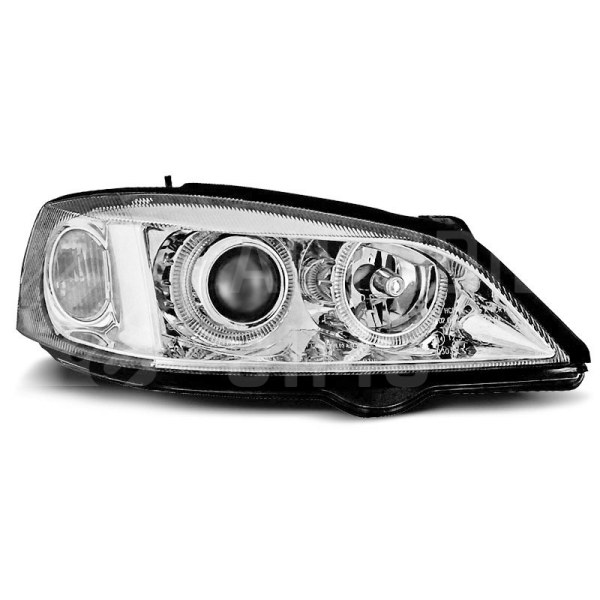Přední světla, lampy Angel Eyes Opel Astra G 98-08 chromová H7