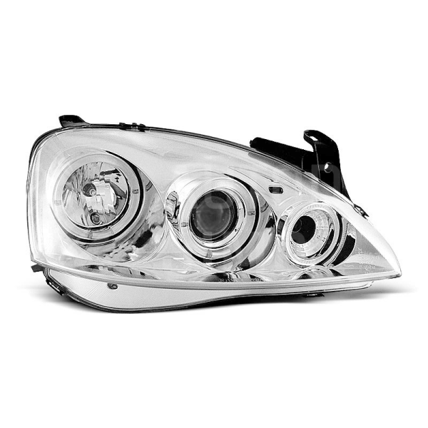 Přední světla, lampy Angel Eyes Opel Corsa C 00-06 chromová H1 Přední světla, lampy Angel Eyes Opel Corsa C 00-06 chromová H1