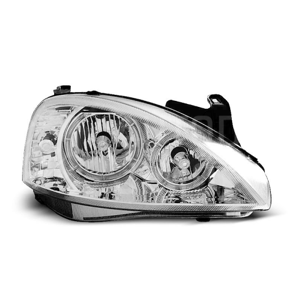 Přední světla, lampy Angel Eyes Opel Corsa C 00-06 chromová H7 Přední světla, lampy Angel Eyes Opel Corsa C 00-06 chromová H7