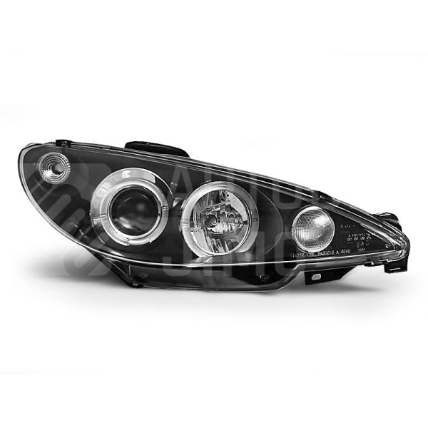 Přední světla, lampy Angel Eyes Peugeot 206 02- černé H1 Přední světla, lampy Angel Eyes Peugeot 206 02- černé H1
