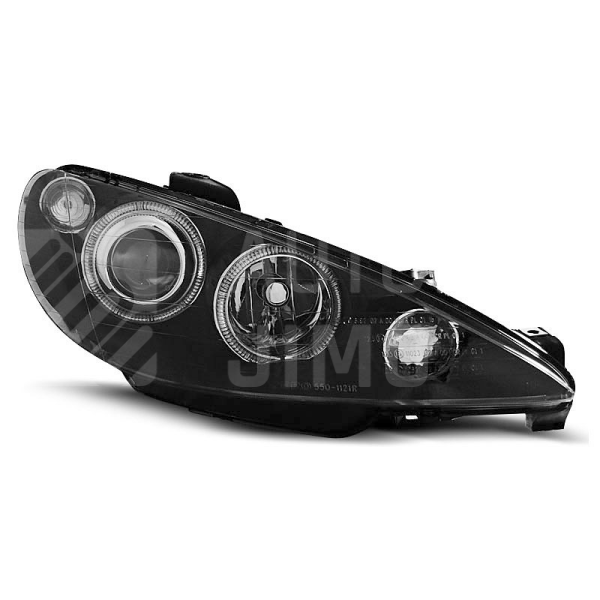 Přední světla, lampy Angel Eyes Peugeot 206 02- černé H7 Přední světla, lampy Angel Eyes Peugeot 206 02- černé H7