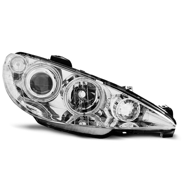 Přední světla, lampy Angel Eyes Peugeot 206 02- chromové  H7 Přední světla, lampy Angel Eyes Peugeot 206 02- chromové  H7