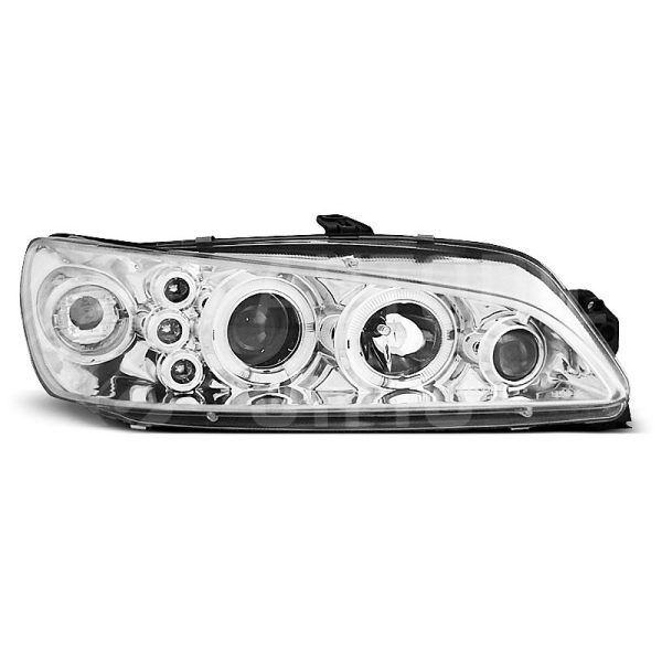 Přední světla, lampy Angel Eyes Peugeot 306 97-01 chromové H1 Přední světla, lampy Angel Eyes Peugeot 306 97-01 chromové H1