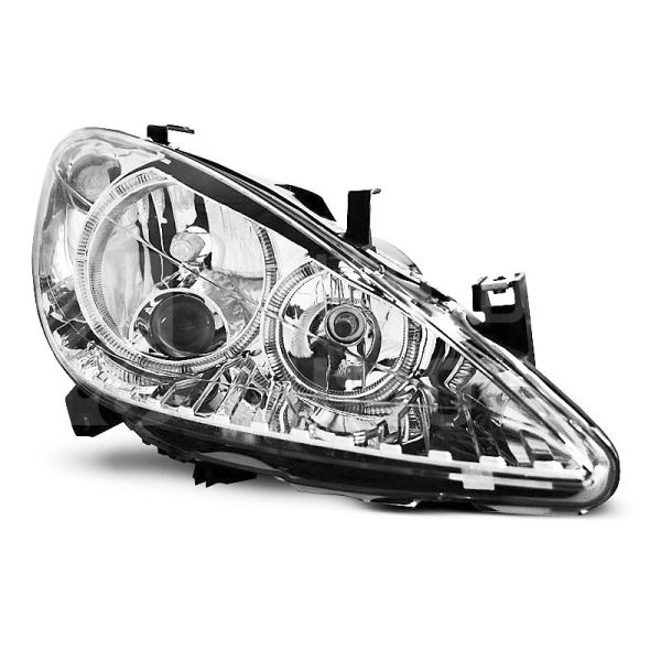 Přední světla, lampy Angel Eyes Peugeot 307 01-05 chromové, s mlhovkami H7 Přední světla, lampy Angel Eyes Peugeot 307 01-05 chromové, s mlhovkami H7