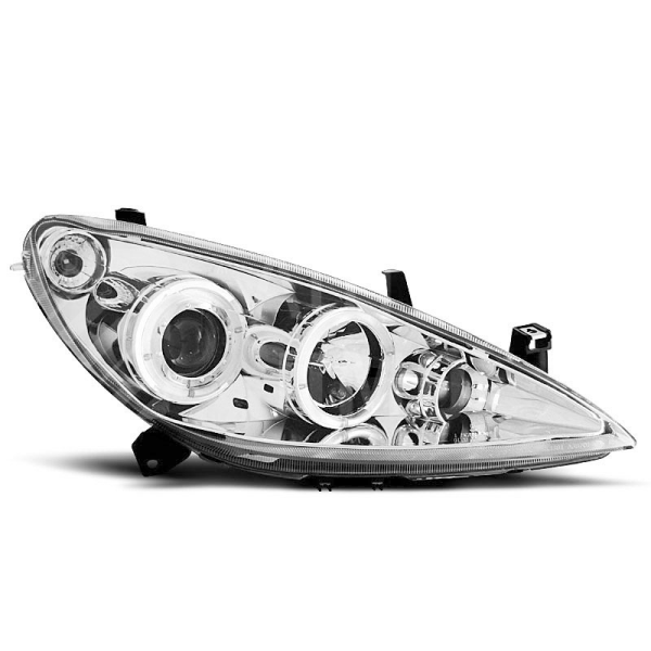 Přední světla, lampy Angel Eyes Peugeot 307 01-05 chromové, s mlhovkami Přední světla, lampy Angel Eyes Peugeot 307 01-05 chromové, s mlhovkami