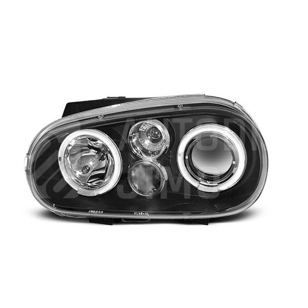 Přední světla, lampy Angel Eyes VW Golf IV 97-04 černá, s mlhovkami, H1
