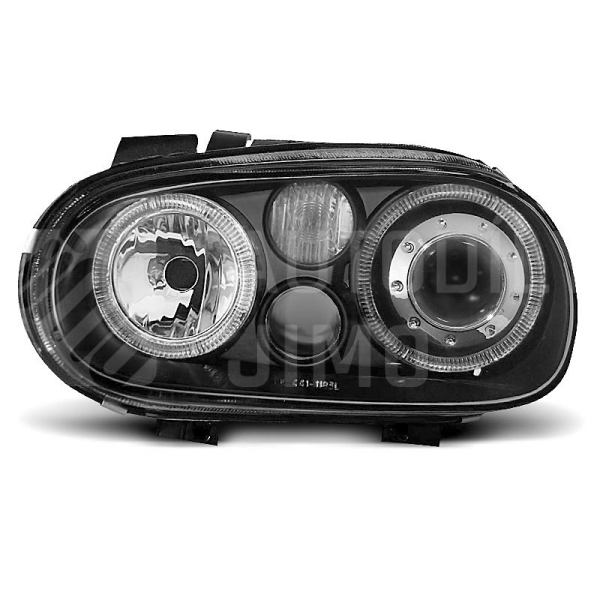 Přední světla, lampy Angel Eyes VW Golf IV 97-04 černá, s mlhovkami, H7