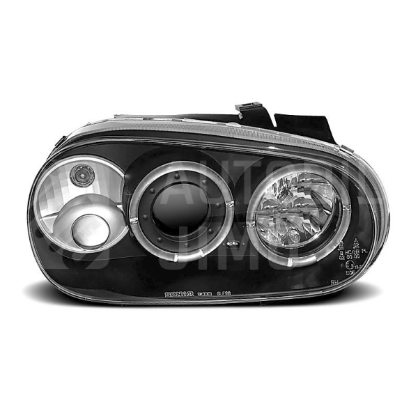 Přední světla, lampy Angel Eyes VW Golf IV 97-04 černá, s mlhovkami