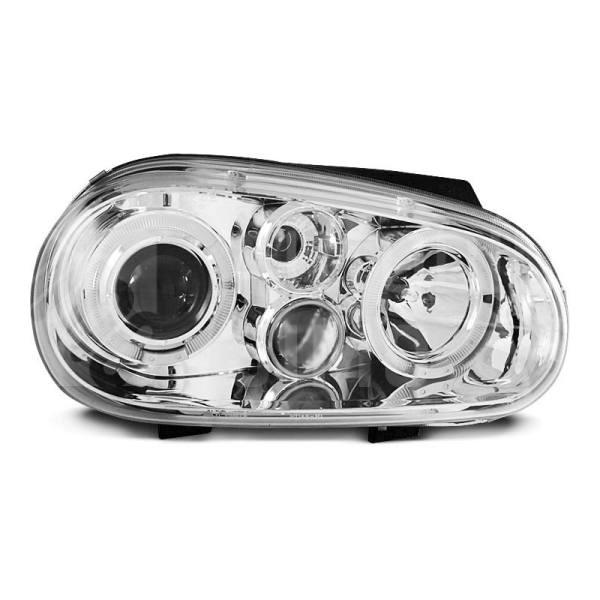 Přední světla, lampy Angel Eyes VW Golf IV 97-04 chromová, s mlhovkami, H1