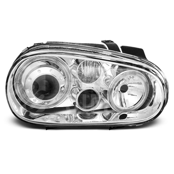 Přední světla lampy Angel Eyes VW Golf IV 97-04 chromová s mlhovkami H7